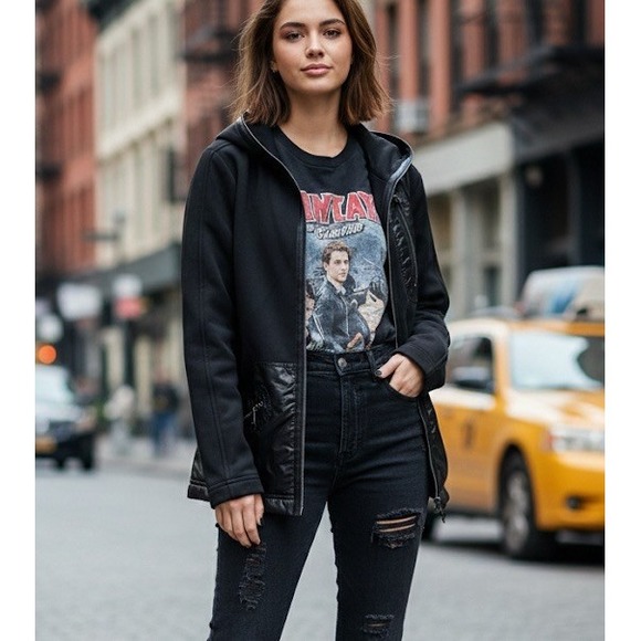 Erin Snow Jackets & Blazers - Erin Snow Dani Jacket Black Full Zip Hood Ski faux Leather Hoodie, SHIPS TODAY!